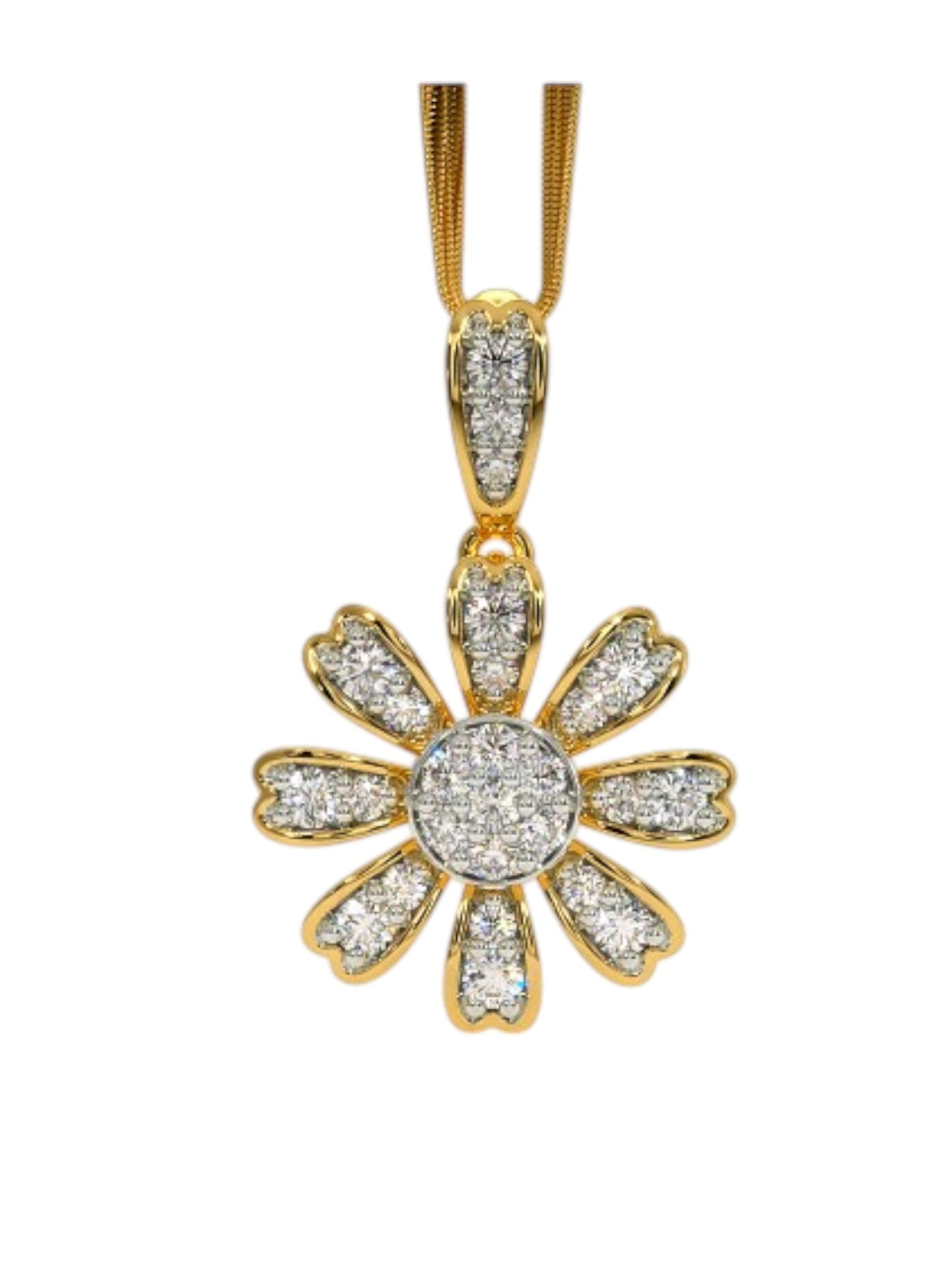 925 Sterling Silver Elegant Flower Design CZ Stones Gold Plated Pendant With Chain For Women By Kesardeep