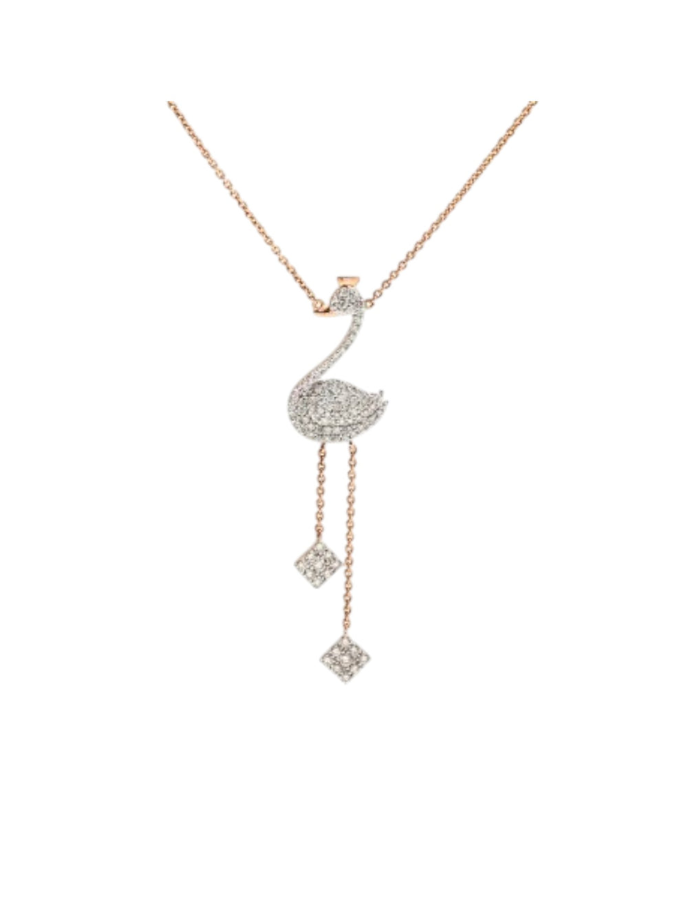 925 Sterling Silver Stylish Swan Design CZ Stones Rose Gold Plated Pendant With Chain For Women By Kesardeep