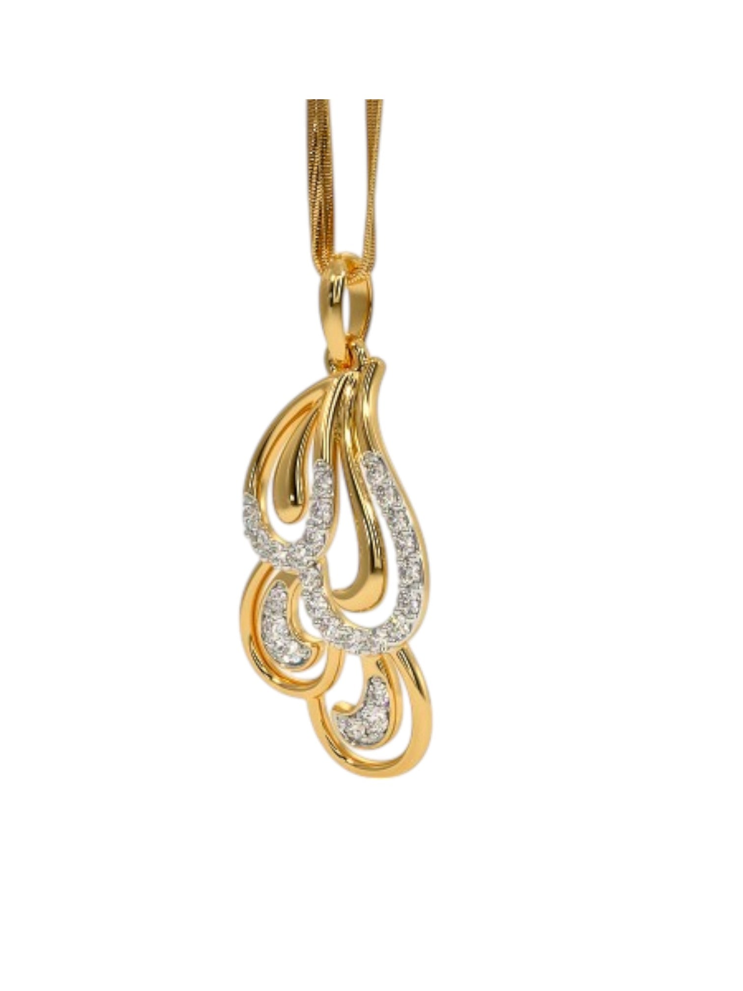 925 Sterling Silver Minimalist Design CZ Stones Gold Plated Pendant With Chain For Women By Kesardeep