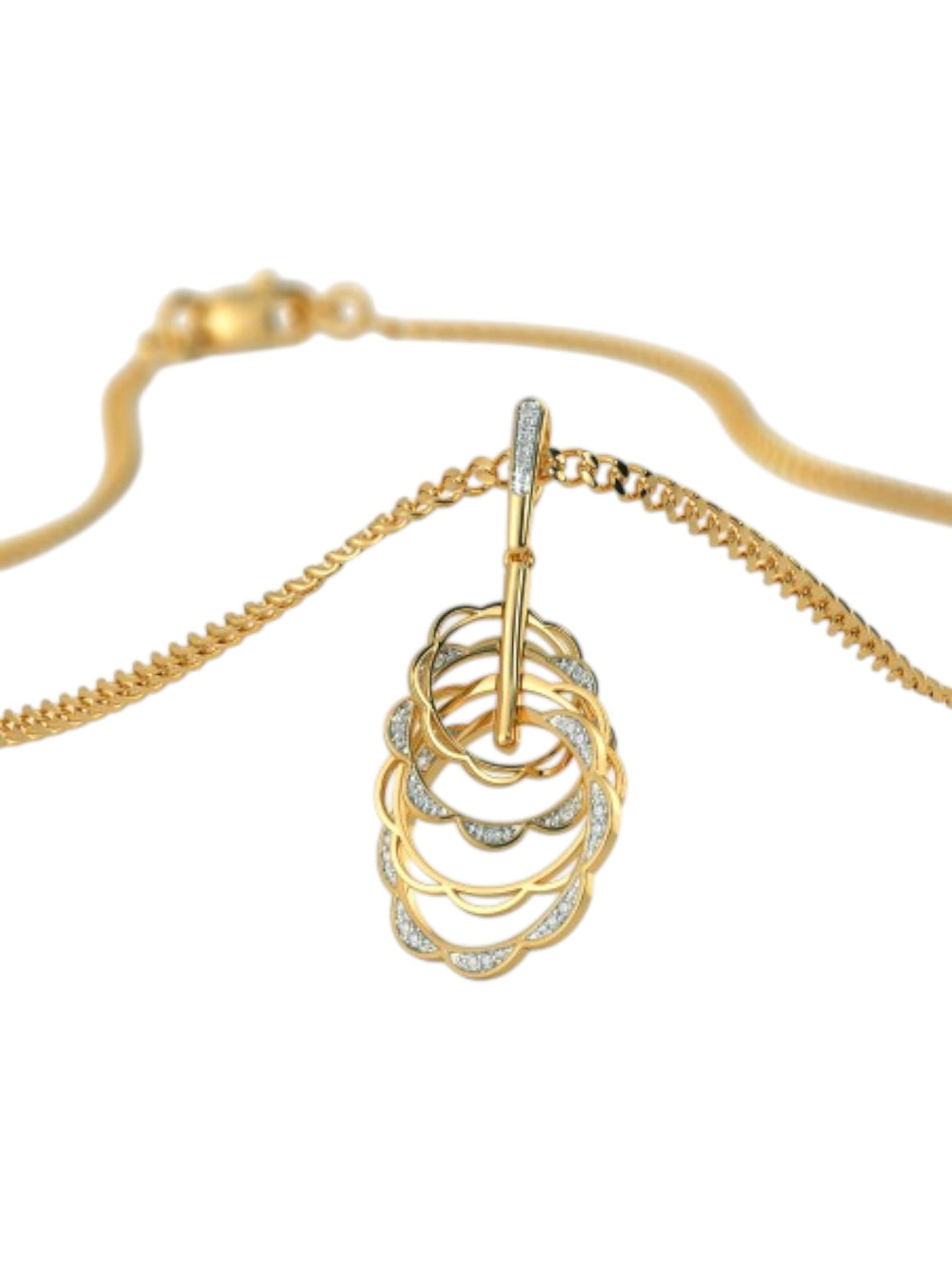 925 Sterling Silver Minimalist Design CZ Stones Gold Plated Pendant With Chain For Women By Kesardeep