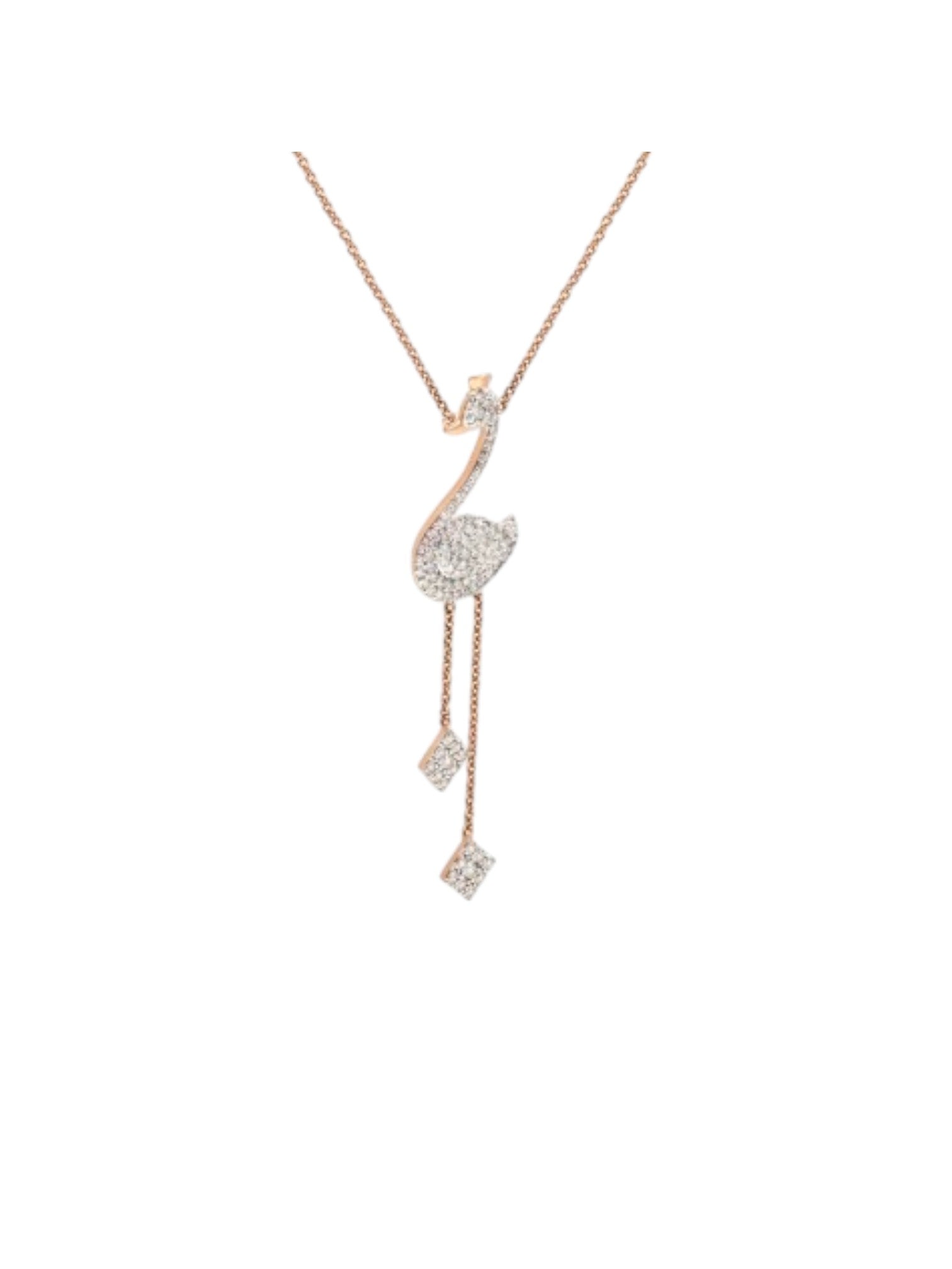 925 Sterling Silver Stylish Swan Design CZ Stones Rose Gold Plated Pendant With Chain For Women By Kesardeep