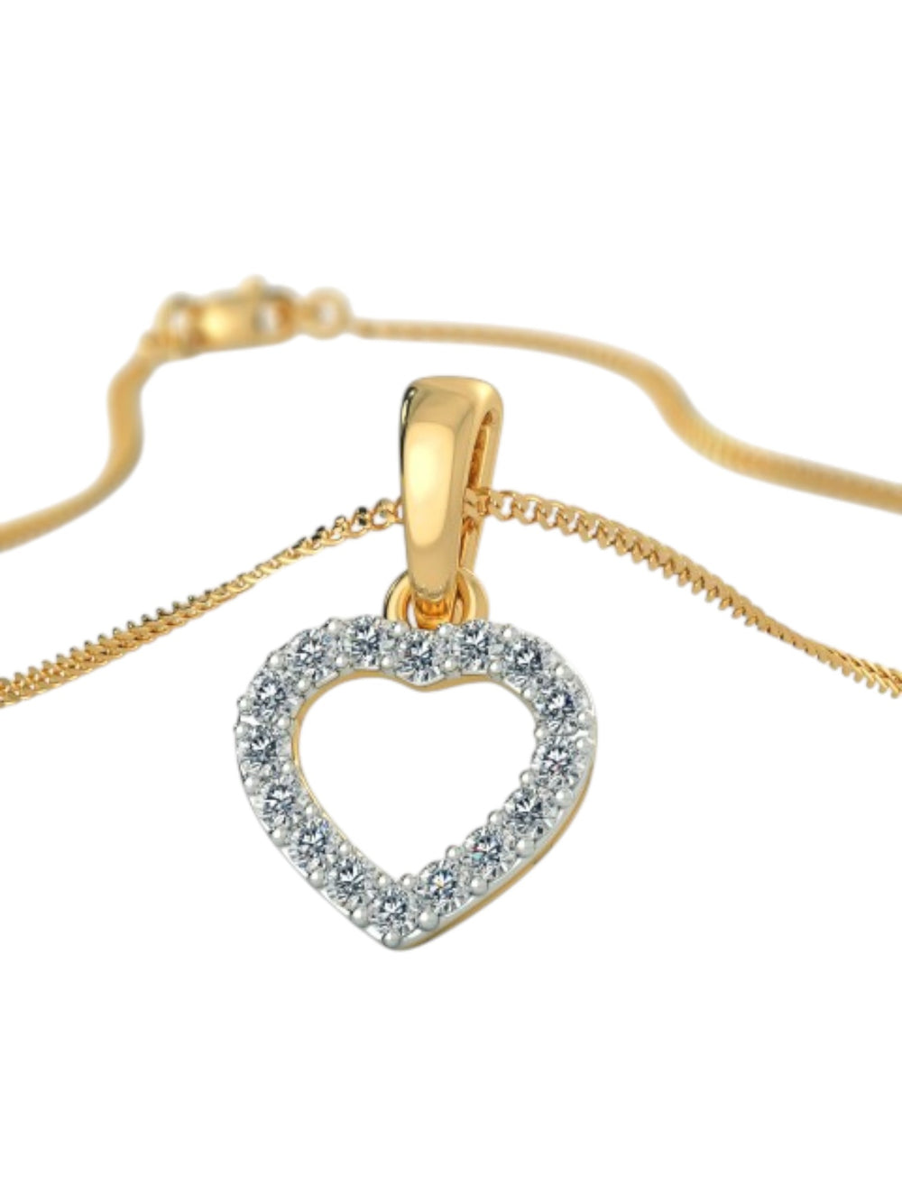 925 Sterling Silver Minimalist Love Design CZ Stones Gold Plated Pendant With Chain For Women By Kesardeep