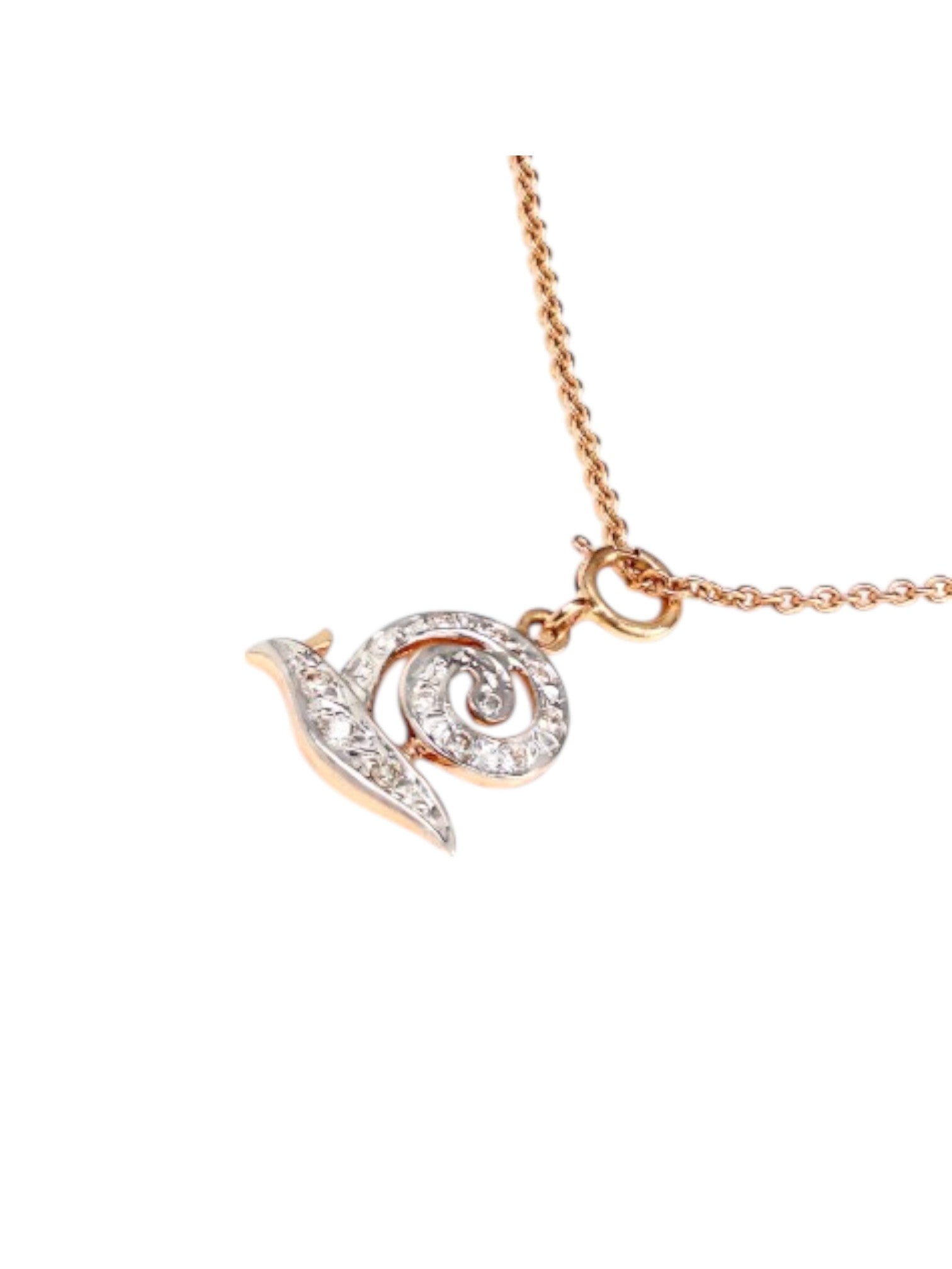 925 Sterling Silver Minimal Snail Design CZ Stones Rose Gold Plated Pendant With Chain For Women By Kesardeep