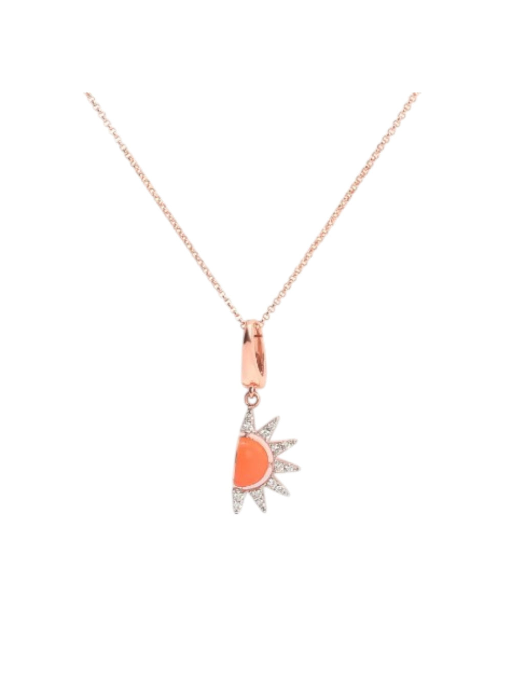 925 Sterling Silver Minimal Half Sun Design CZ Stones Rose Gold Plated Pendant With Chain For Women By Kesardeep