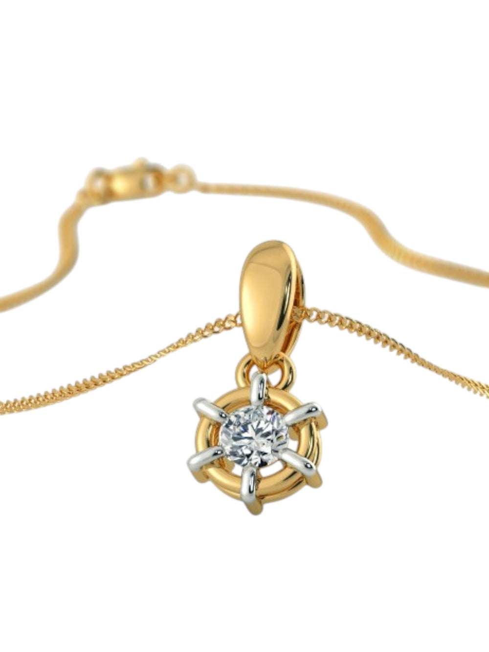 925 Sterling Silver Minimalist Design CZ Stones Gold Plated Pendant With Chain For Women By Kesardeep