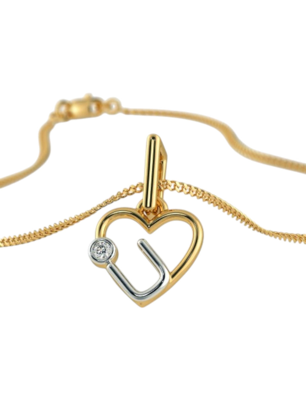 925 Sterling Silver Elegant LoveDesign CZ Stones Gold Plated Pendant With Chain For Women By Kesardeep