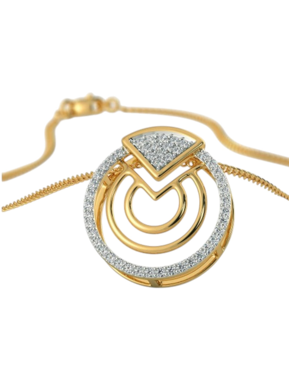 925 Sterling Silver Elegant Design CZ Stones Gold Plated Pendant With Chain For Women By Kesardeep