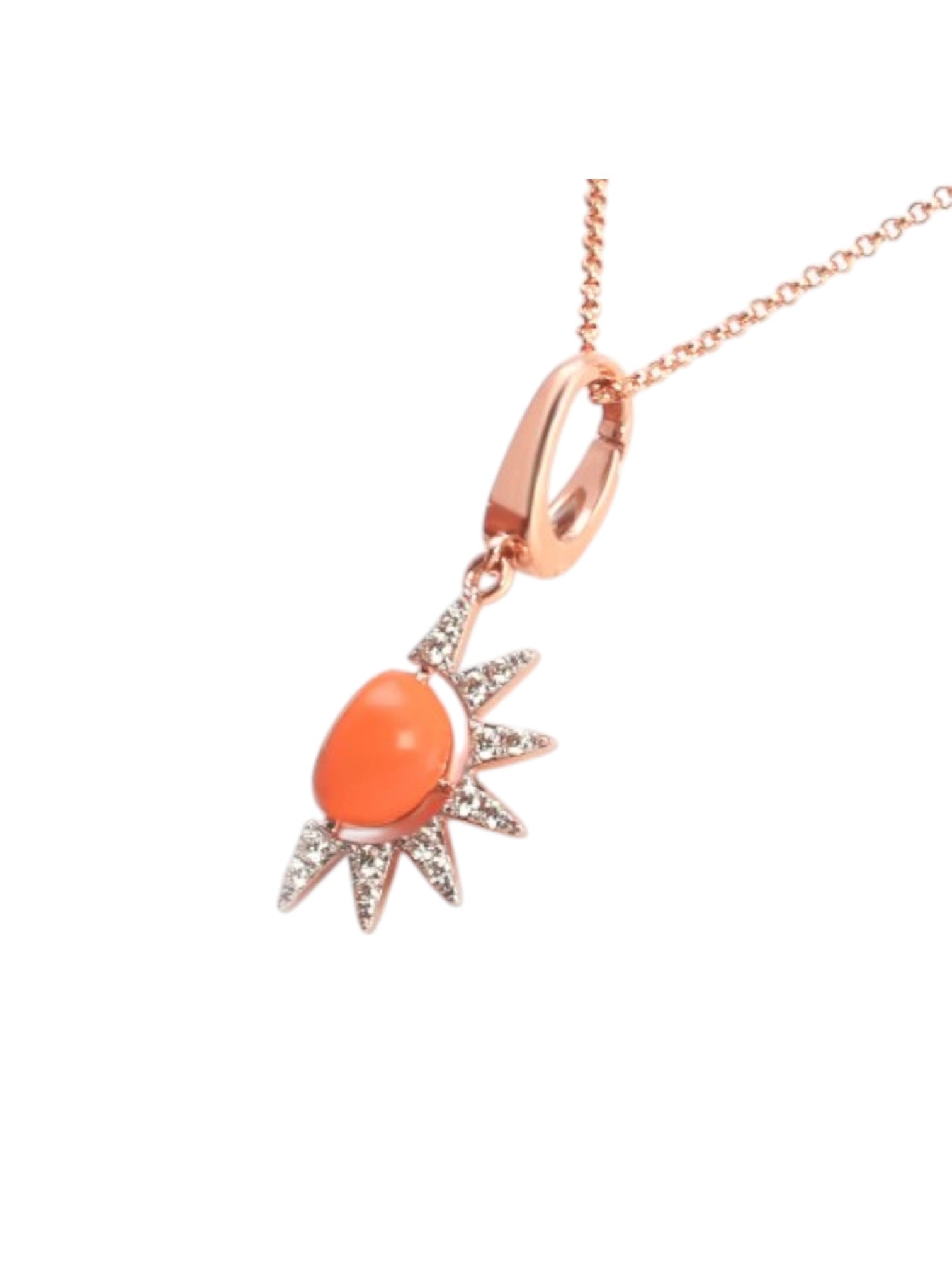 925 Sterling Silver Minimal Half Sun Design CZ Stones Rose Gold Plated Pendant With Chain For Women By Kesardeep
