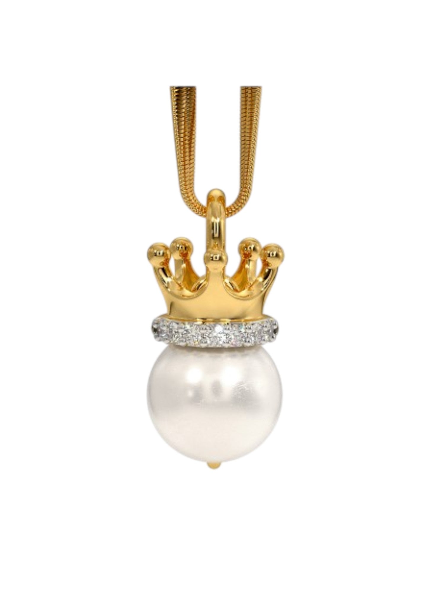 925 Sterling Silver Minimalist Pearl Design CZ Stones Gold Plated Pendant With Chain For Women By Kesardeep