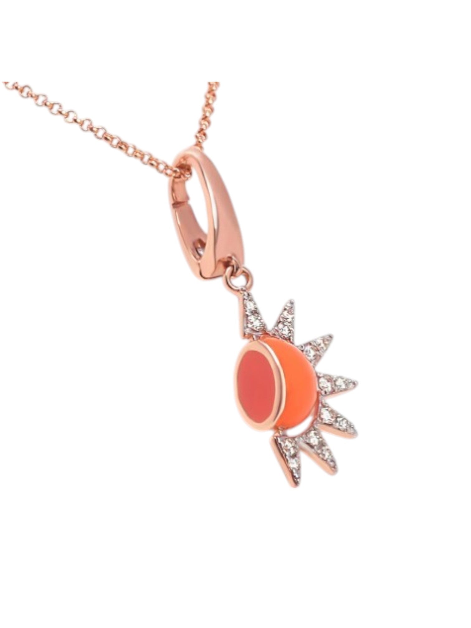 925 Sterling Silver Minimal Half Sun Design CZ Stones Rose Gold Plated Pendant With Chain For Women By Kesardeep