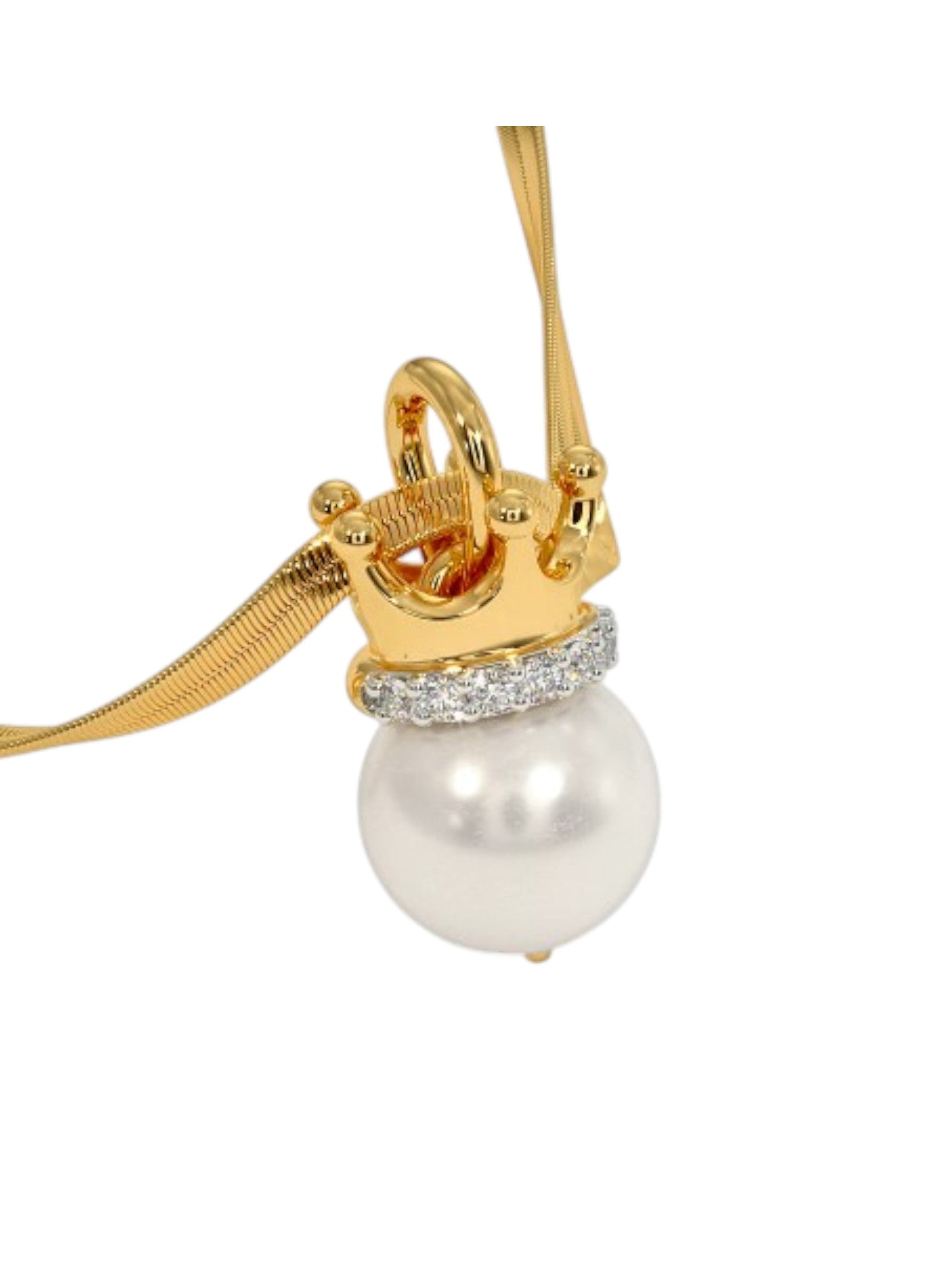 925 Sterling Silver Minimalist Pearl Design CZ Stones Gold Plated Pendant With Chain For Women By Kesardeep