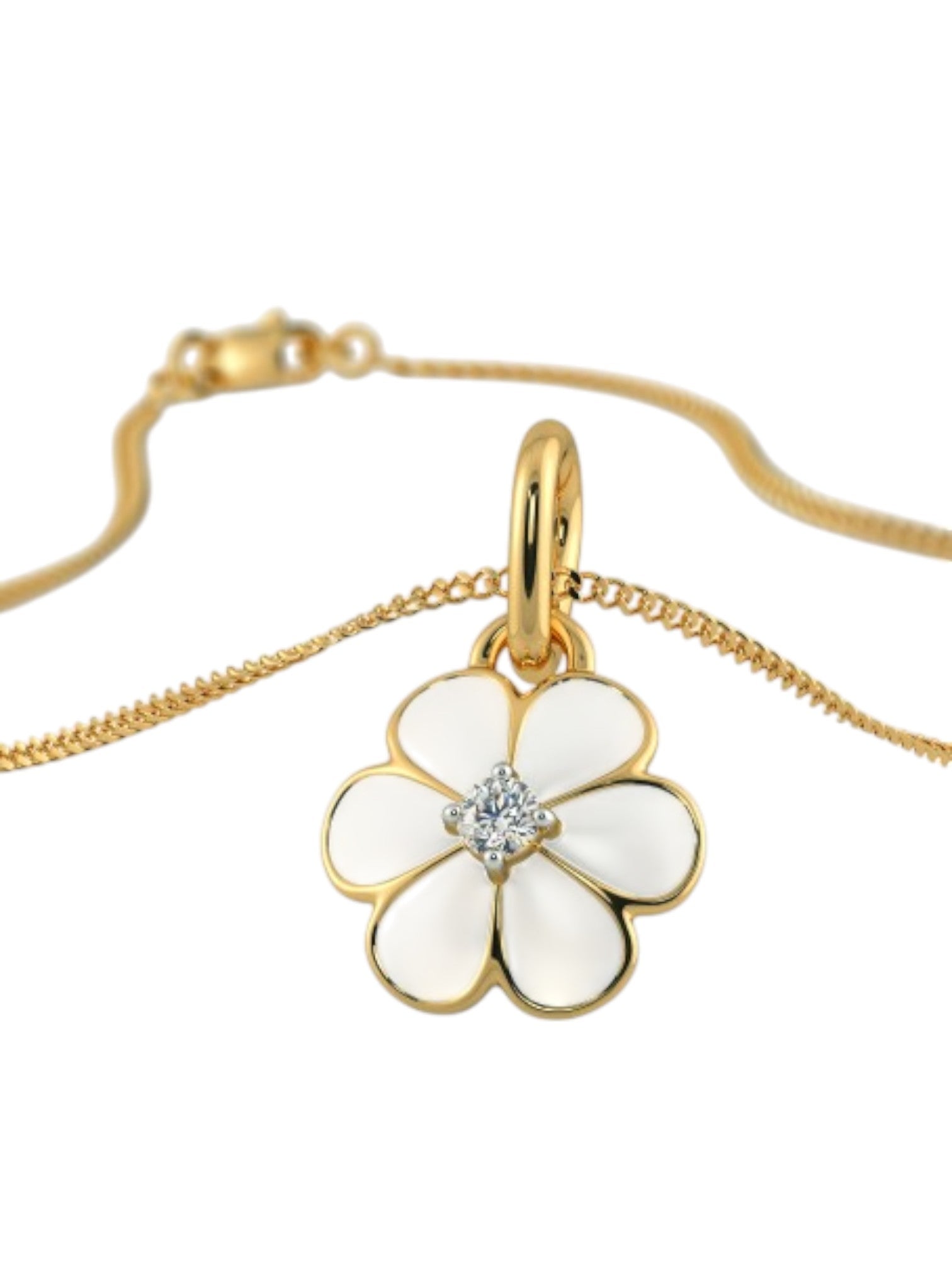 925 Sterling Silver Minimalist Flower Design CZ Stones Gold Plated Pendant With Chain For Women By Kesardeep