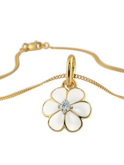 925 Sterling Silver Minimalist Flower Design CZ Stones Gold Plated Pendant With Chain For Women By Kesardeep