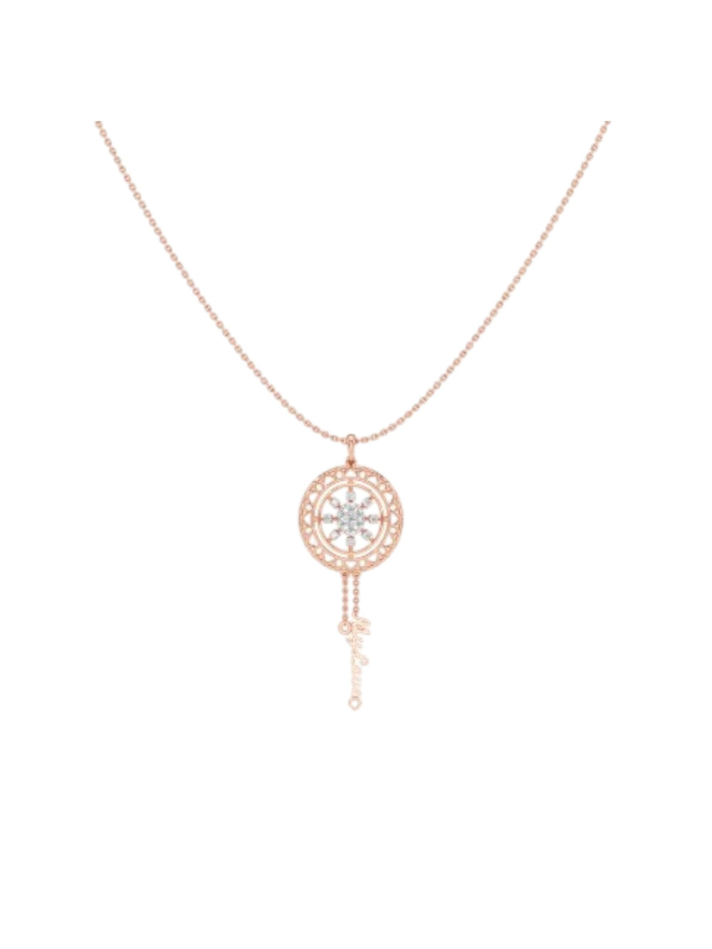 Trendy Compass Design 925 Sterling Silver CZ Stones Rose Gold Plated Pendant With Chain For Women By Kesardeep