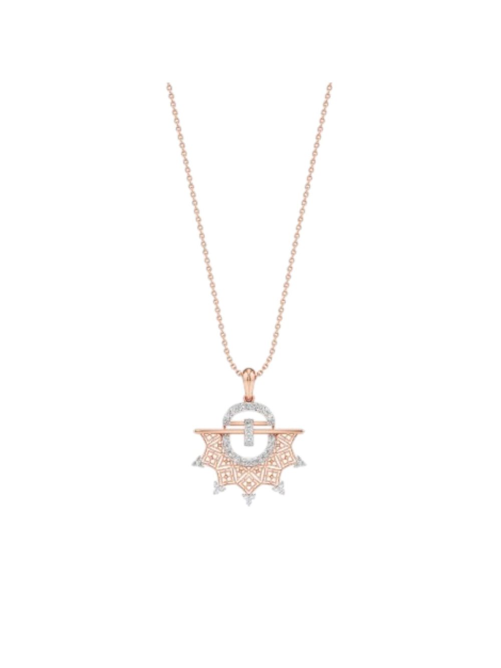 925 Sterling Silver Stylish Design CZ Stones Rose Gold Plated Pendant With Chain For Women By Kesardeep