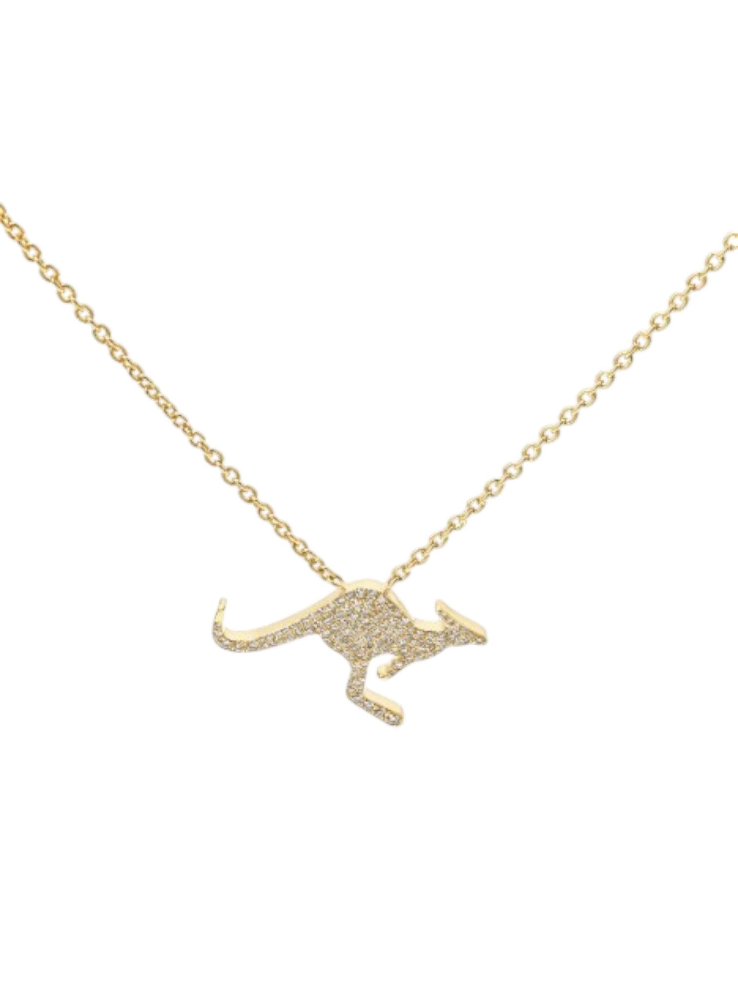 925 Sterling Silver Kangaroo Shape CZ Stones Gold Plated Pendant With Chain For Women By Kesardeep