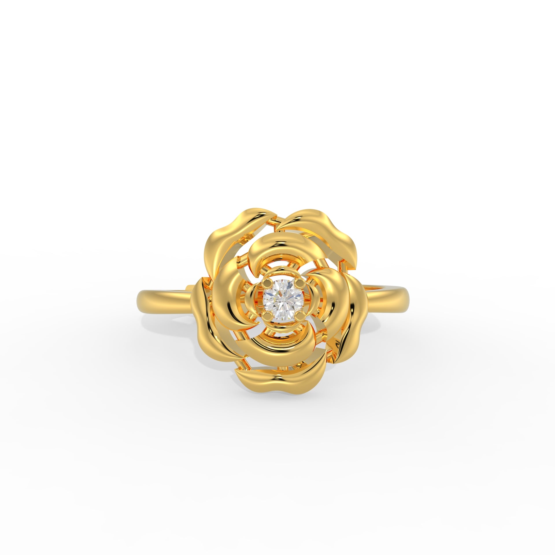 ROSE FLOWER GOLD PLATED RING SILVER RING 925 STERLING SILVER RING GOLD PLATED SILVER RING 18KT MICON PLATED RING DIAMON CUT CZ RING 