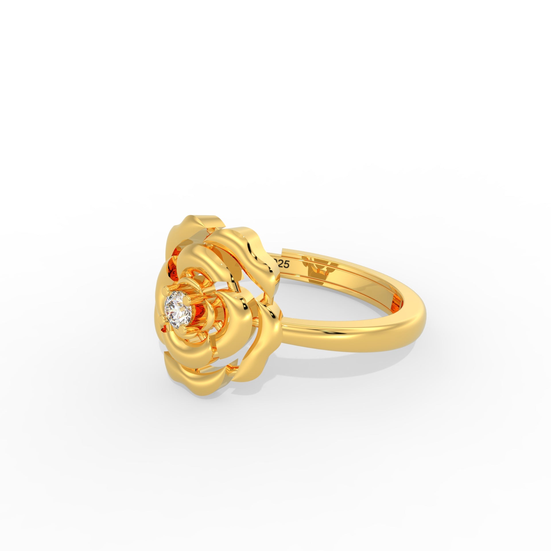 ROSE FLOWER GOLD PLATED RING SILVER RING 925 STERLING SILVER RING GOLD PLATED SILVER RING 18KT MICON PLATED RING DIAMON CUT CZ RING 