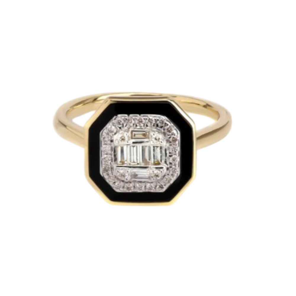 925 Sterling Silver Black Enamel Gold Plated Light Weight Ring For Women By Kesardeep