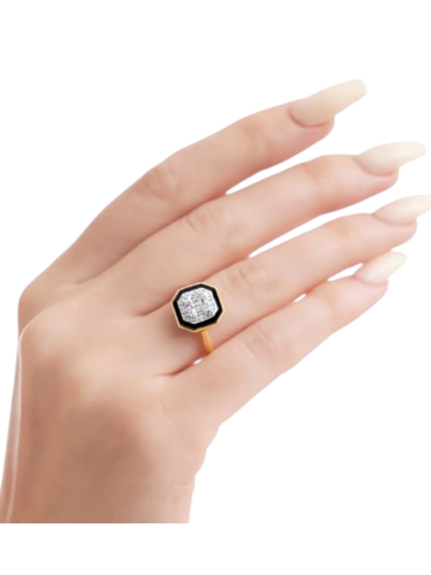 925 Sterling Silver Black Enamel Gold Plated Light Weight Ring For Women By Kesardeep