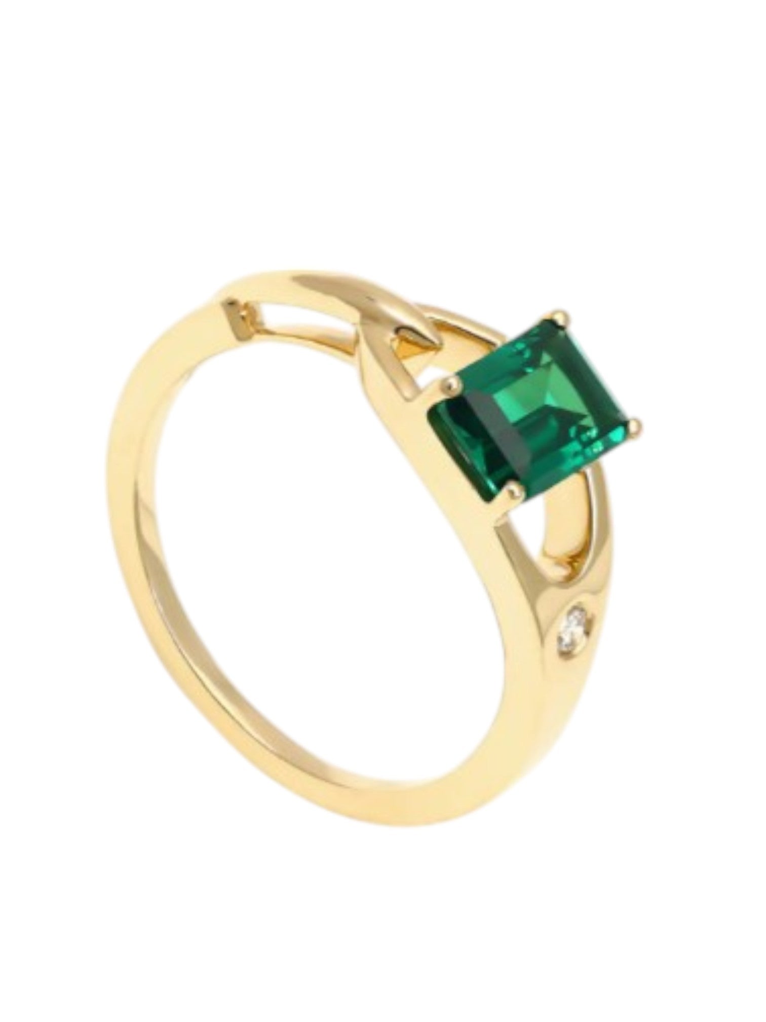 925 Sterling Silver Gold Plated Light Weight CZ Stone Emerald Ring For Women By Kesardeep