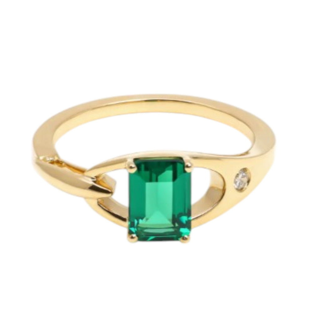 925 Sterling Silver Gold Plated Light Weight CZ Stone Emerald Ring For Women By Kesardeep