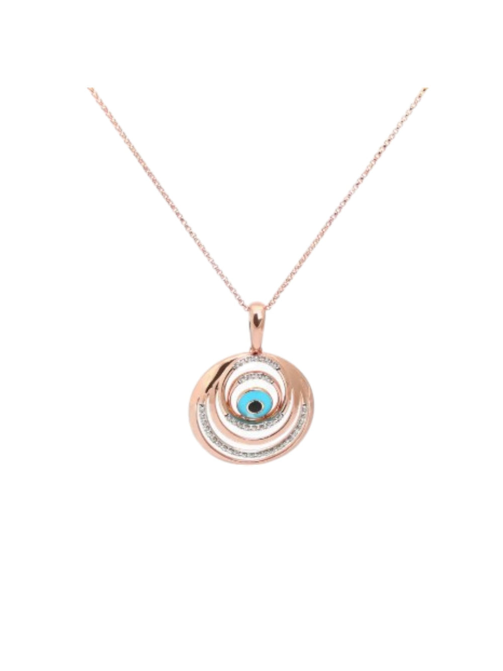 Trendy Evil Eye 925 Sterling Silver CZ Stone Rose Gold Plated Pendant With Chain For Women By Kesardeep