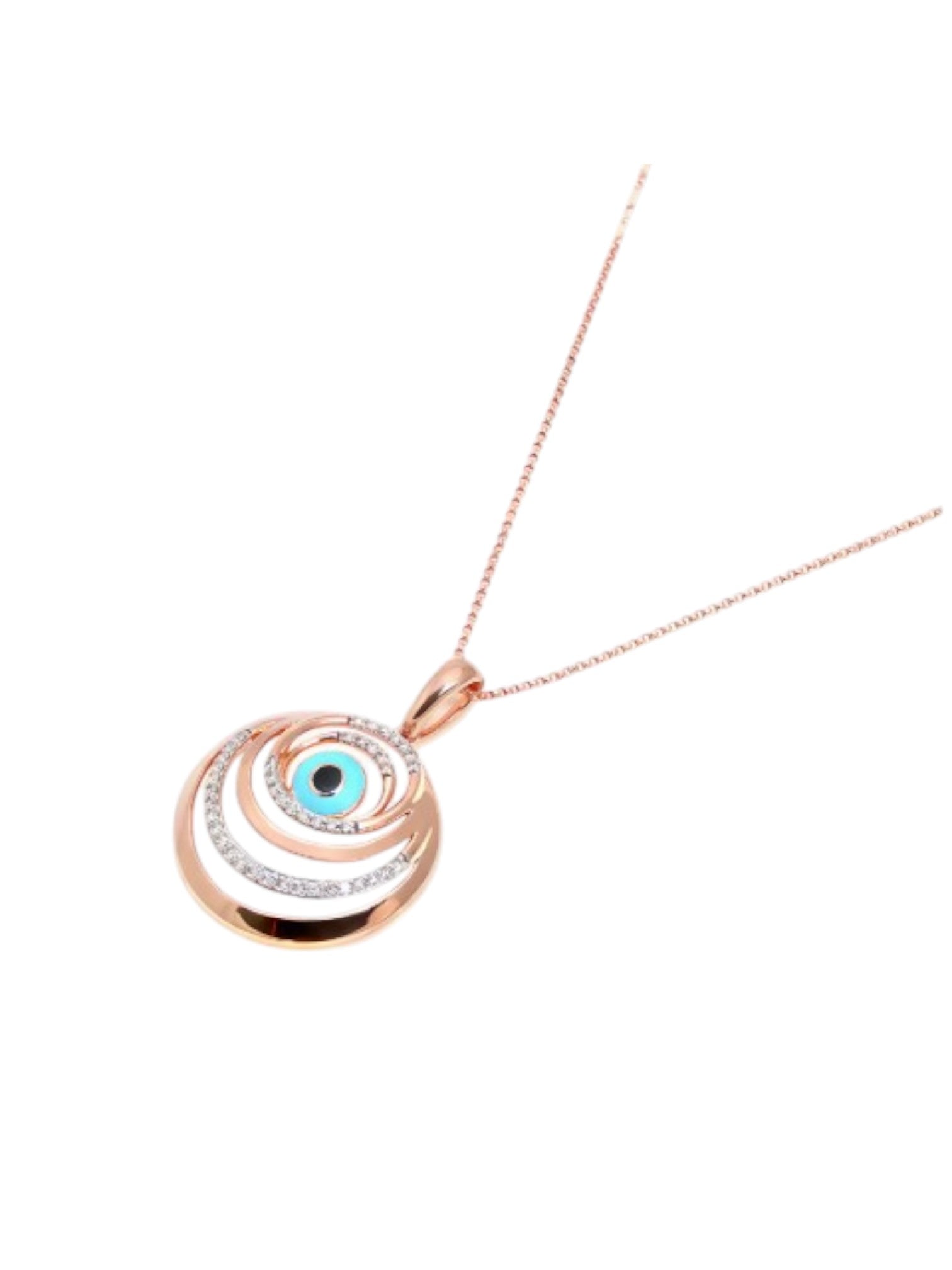 Trendy Evil Eye 925 Sterling Silver CZ Stone Rose Gold Plated Pendant With Chain For Women By Kesardeep