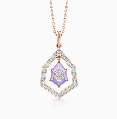 925 Sterling Silver Stylish Design CZ Stones Rose Gold Plated Pendant With Chain For Women By Kesardeep