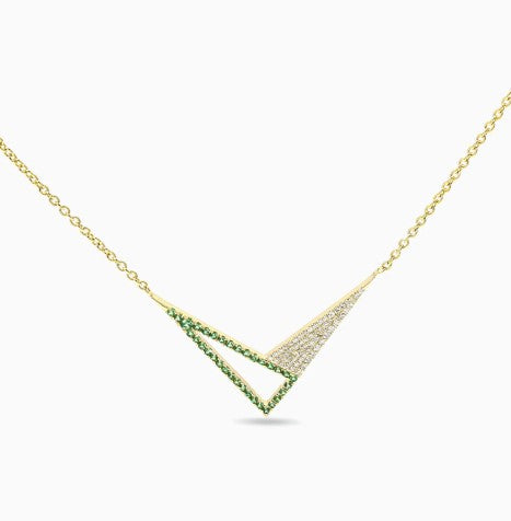 925 Sterling Silver Minimalist Design CZ Stones Gold Plated Pendant With Chain For Women By Kesardeep