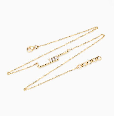 925 Sterling Silver Minimalist Design CZ Stones Gold Plated Pendant With Chain For Women By Kesardeep