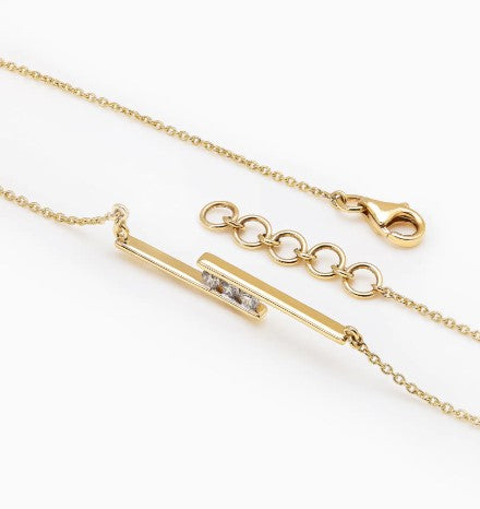 925 Sterling Silver Minimalist Design CZ Stones Gold Plated Pendant With Chain For Women By Kesardeep