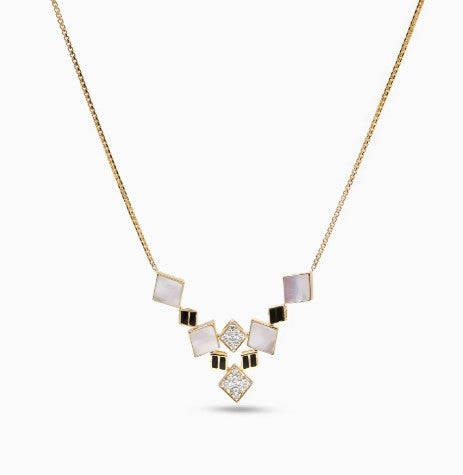 925 Sterling Silver Minimalist Design CZ Stones Gold Plated Pendant With Chain For Women By Kesardeep