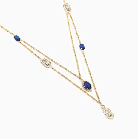 925 Sterling Silver Minimalist Layered Design CZ Stones Gold Plated Pendant With Chain For Women By Kesardeep
