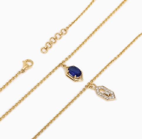 925 Sterling Silver Minimalist Layered Design CZ Stones Gold Plated Pendant With Chain For Women By Kesardeep