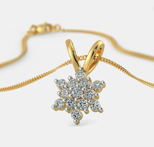 925 Sterling Silver Minimalist Snow Flake Design CZ Stones Gold Plated Pendant With Chain For Women By Kesardeep