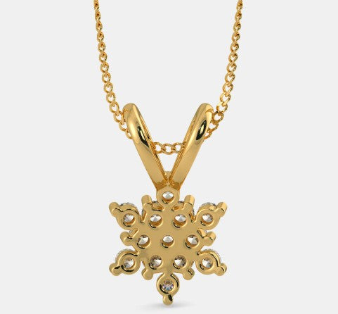 925 Sterling Silver Minimalist Snow Flake Design CZ Stones Gold Plated Pendant With Chain For Women By Kesardeep