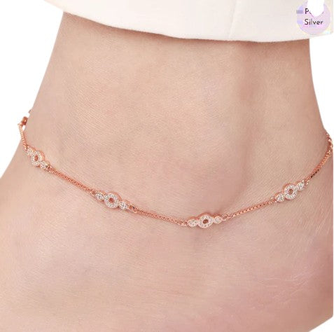 Blush Brilliance CZ Rose Gold-Plated 925 Sterling Silver Anklet By Kesardeep Impex For Women
