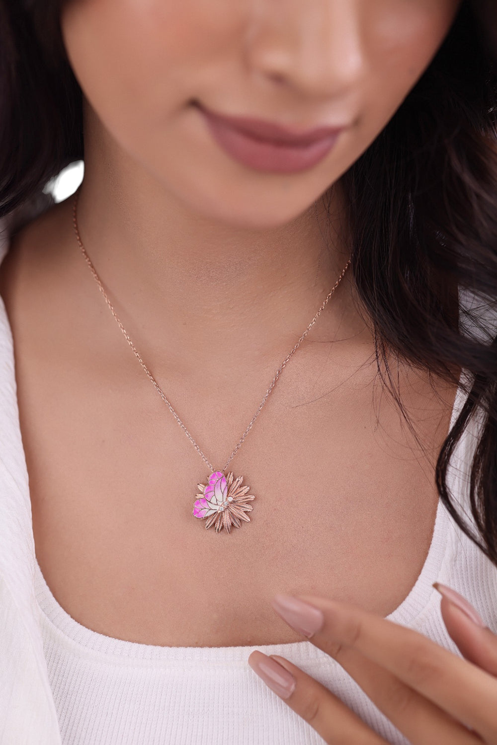 Butterfly Enamel Pendant For Women