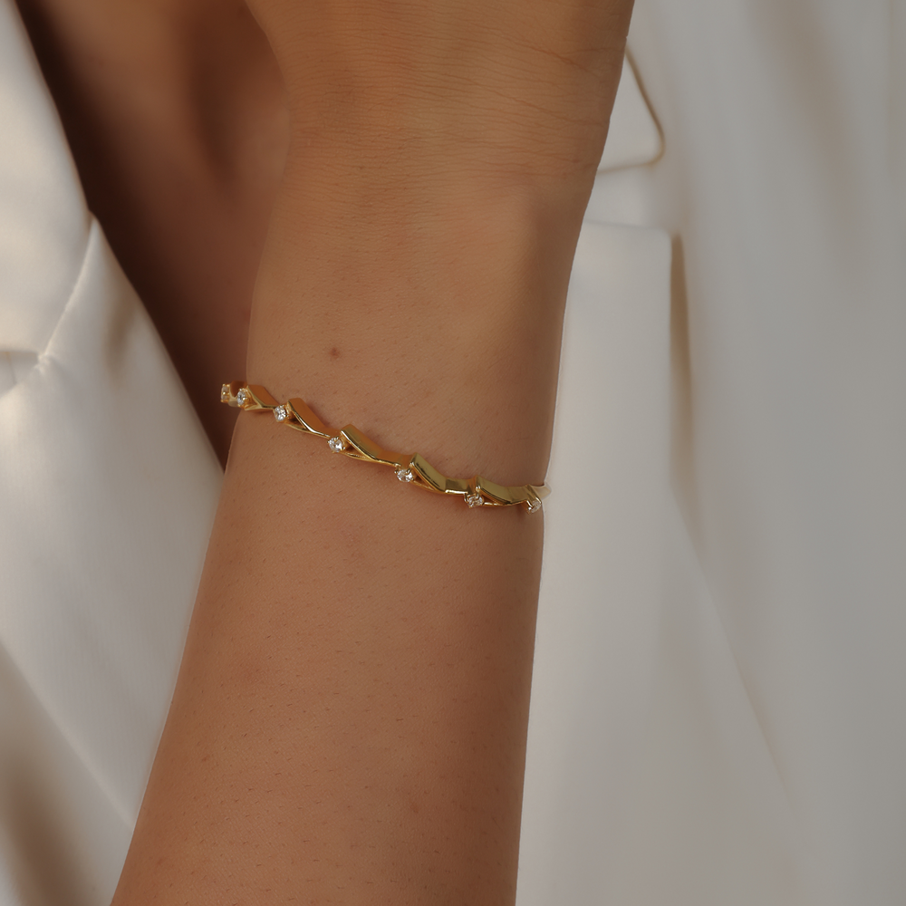 Sparkling Flower Bangle Bracelet For Her, Hallmarked 925 Sterling Silver sterlyn 925