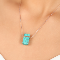 Turquoise Bar Stone Pendant With Chain, Hallmarked 925 Sterling Silver sterlyn 925