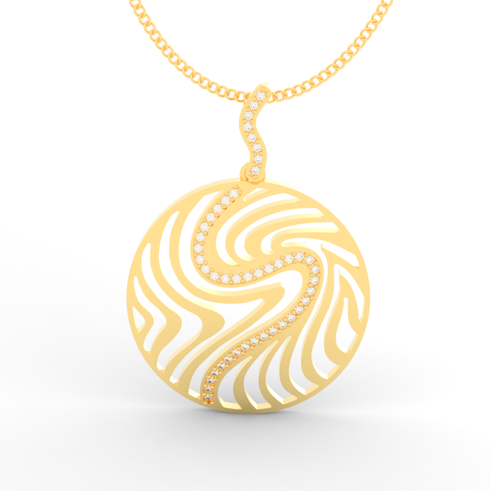 Wave Design Round Pendant With Chain, Hallmarked 925 Sterling Silver sterlyn 925