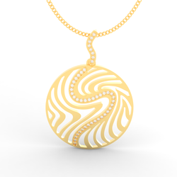 Wave Design Round Pendant With Chain, Hallmarked 925 Sterling Silver sterlyn 925