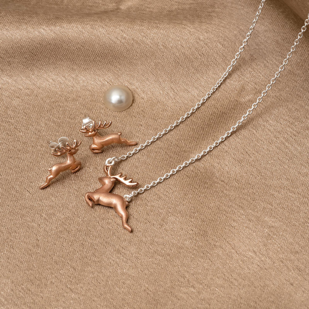925 Silver Pendant Set With Earrings By Kesardeep For Women Rose Gold And Silver Plated Party Wear