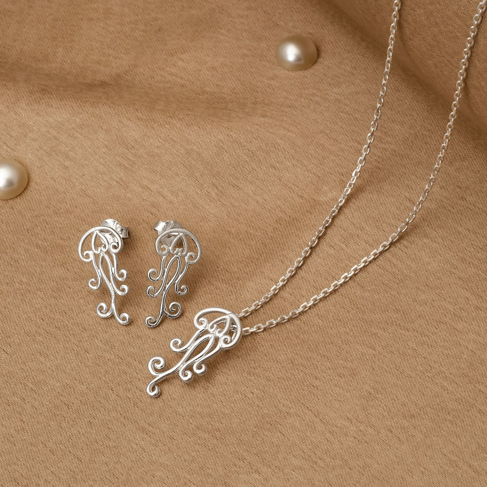 925 Silver Pendant Set With Earrings By Kesardeep For Women Silver Plated Party Wear