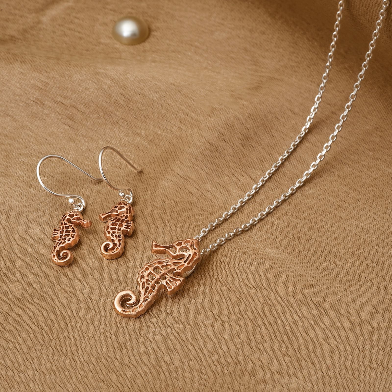925 Silver Pendant Set With Earrings By Kesardeep For Women Rose Gold And Silver Plated Party Wear