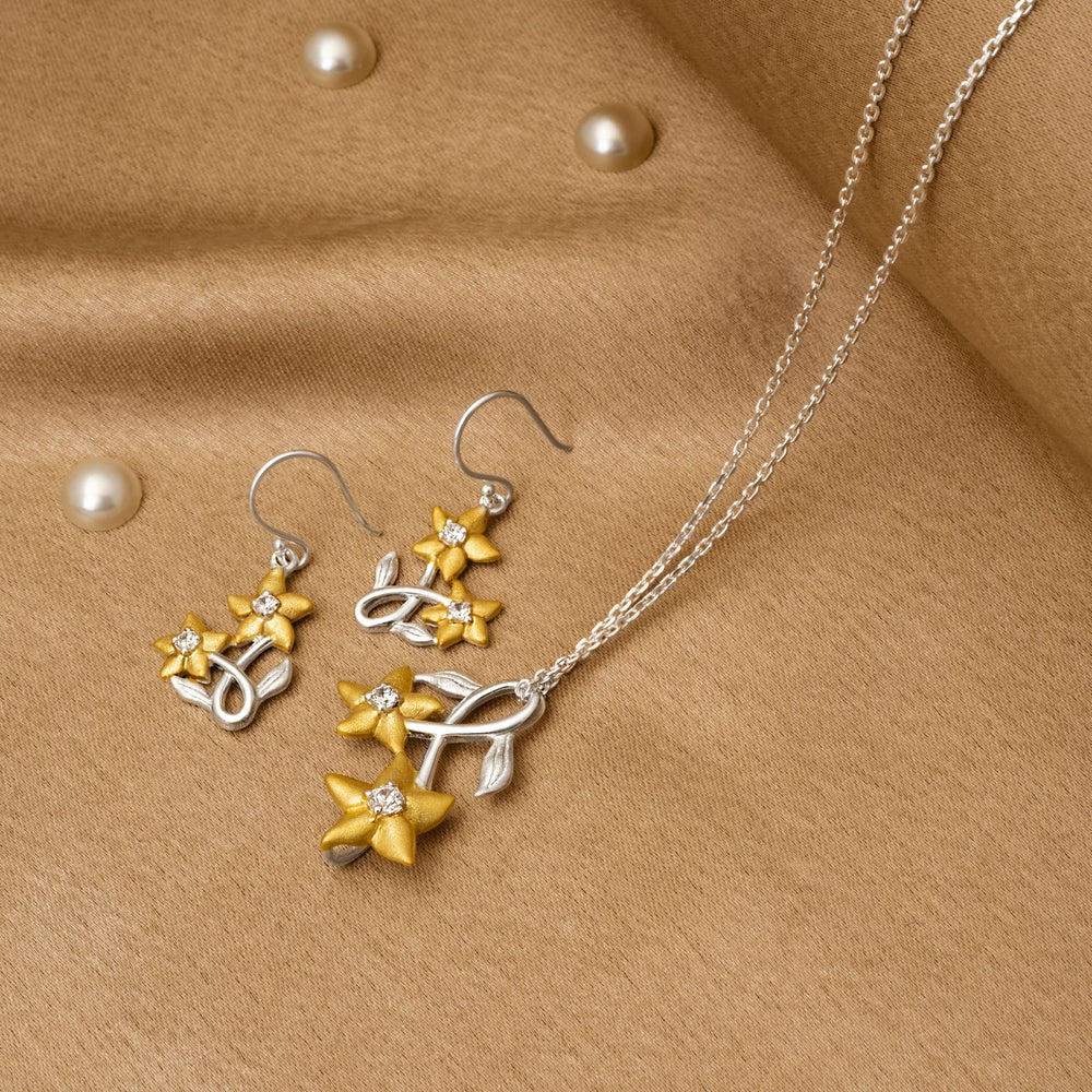 925 Silver Pendant Set With Earrings By Kesardeep For Women Rose Gold And Silver Plated Party Wear