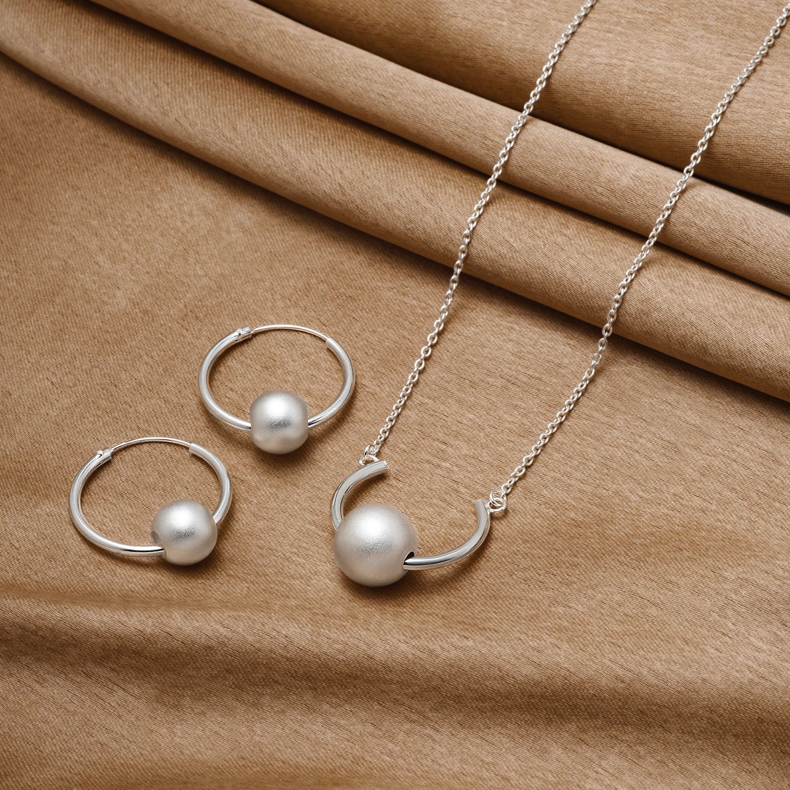 925 Silver Pendant Set With Earrings By Kesardeep For Women Pearl And Silver Plated Party Wear