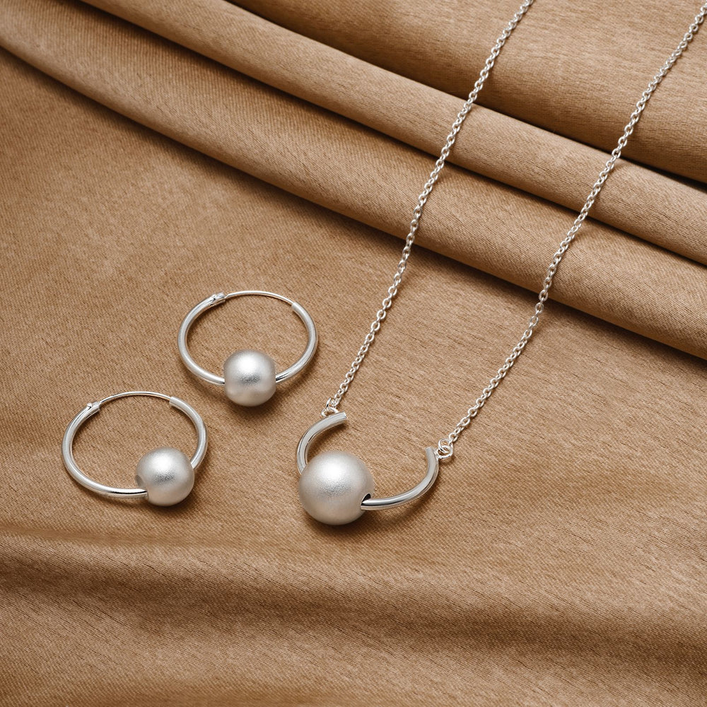 925 Silver Pendant Set With Earrings By Kesardeep For Women Pearl And Silver Plated Party Wear