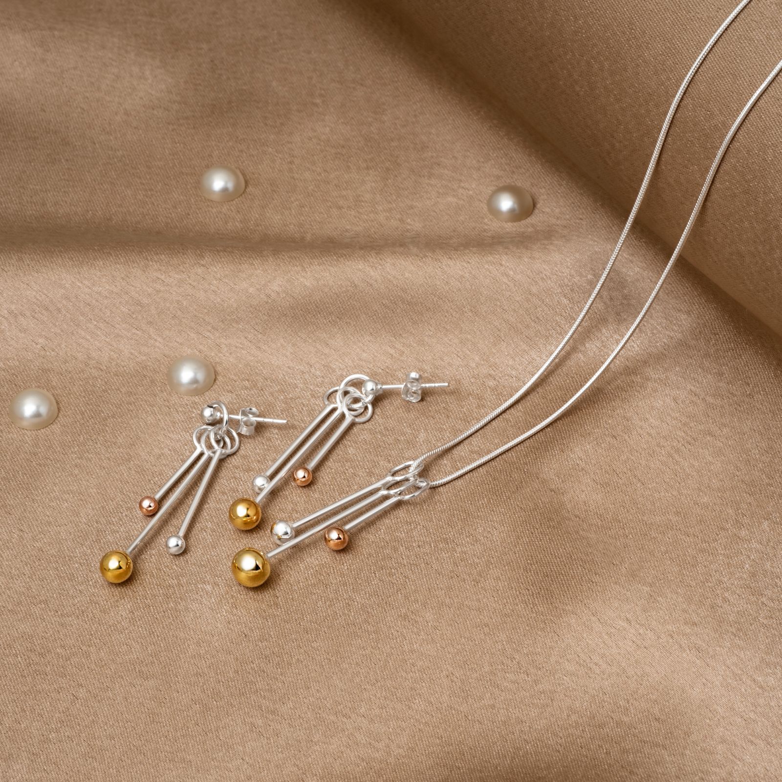 925 Silver Pendant Set With Earrings By Kesardeep For Women Rose Gold  Pearl And Silver Plated Party Wear